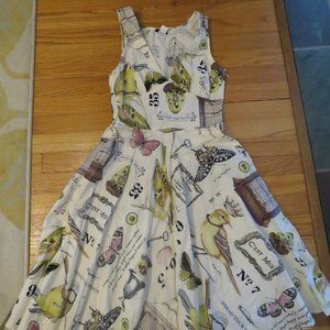 Retrolicious Bird/Butterfly/Key/Vintage Vibe Dress - Small - VGUC